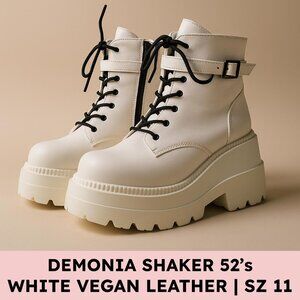 Demonia Shaker-52 White Vegan Leather Platform Boots Gothcore Festival Womens 11